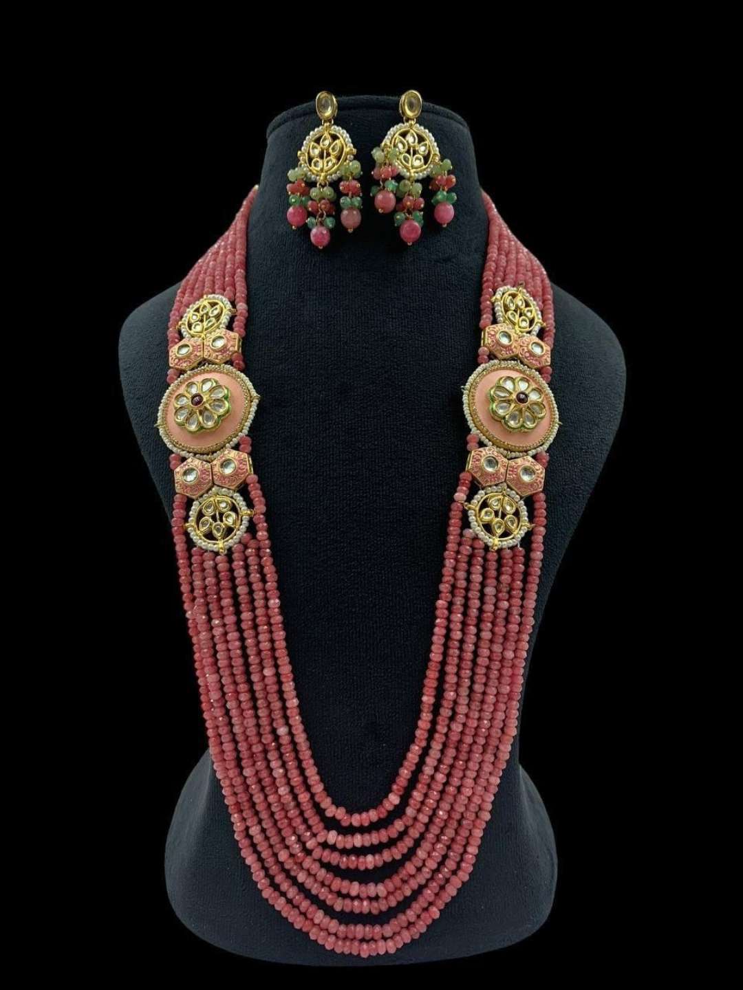 Ishhaara Pink Multi Layered Meenakari Worked Long Necklace