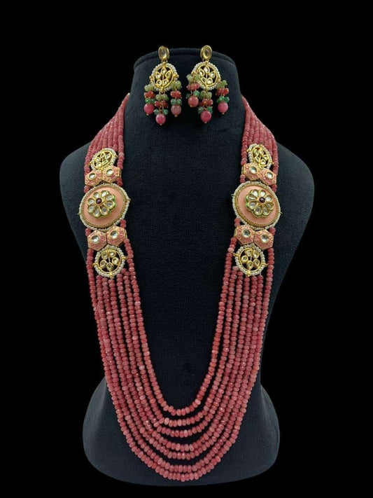 Ishhaara Pink Multi Layered Meenakari Worked Long Necklace