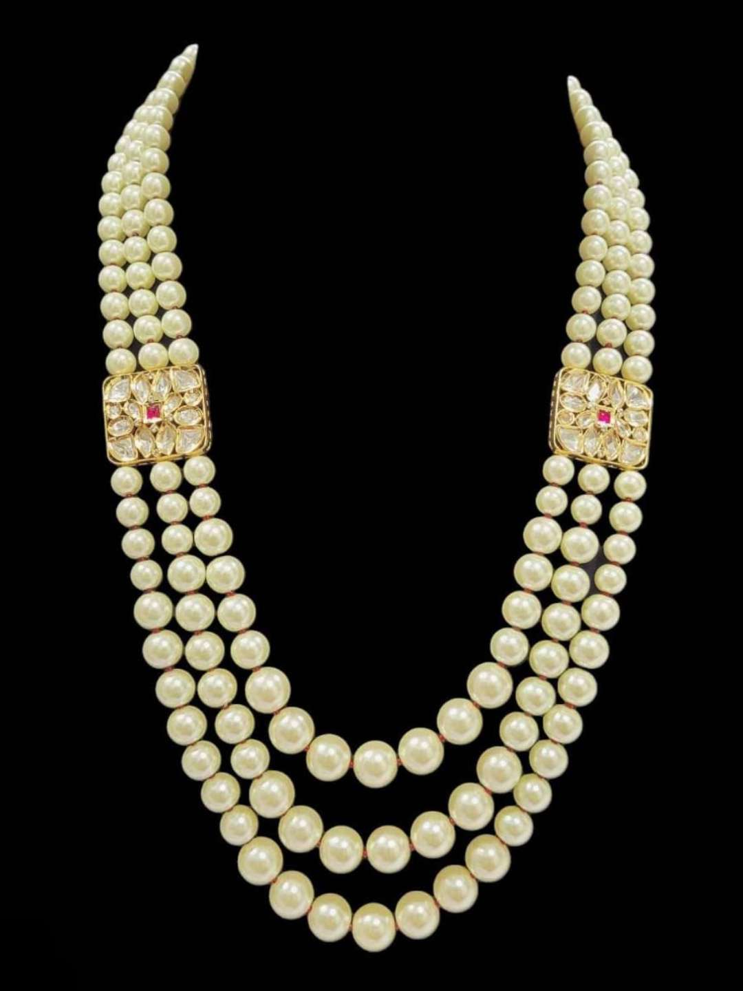 Ishhaara Pink Multi Layered Pearl Jadau Pachi Kundan Statement Necklace