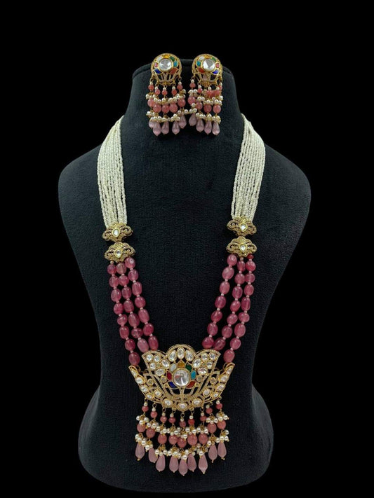Ishhaara Pink Multi Strand Kundan Raani Haar Necklace