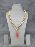 Ishhaara Pink Multicolored Stone Studded Pendant Necklace