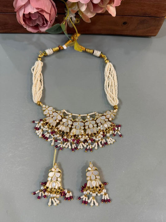 Ishhaara Pink Multilayer Gold Plated Choker Jewellery Set