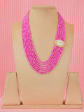 Ishhaara Pink Multilayered Beaded Necklace With Side Pendant Patch