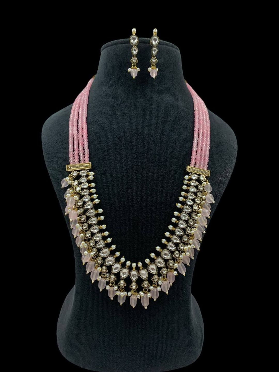 Ishhaara Pink Multilayered Kundan And Green Stone Groom Necklace