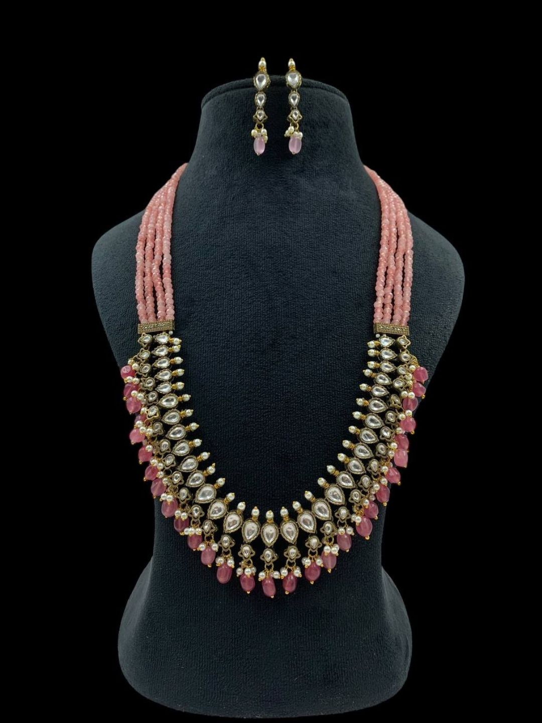 Ishhaara Pink Multilayered Kundan And Green Stone Groom Necklace