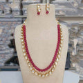 Ishhaara Pink One Line Kundan Beads Chain And Earring Set
