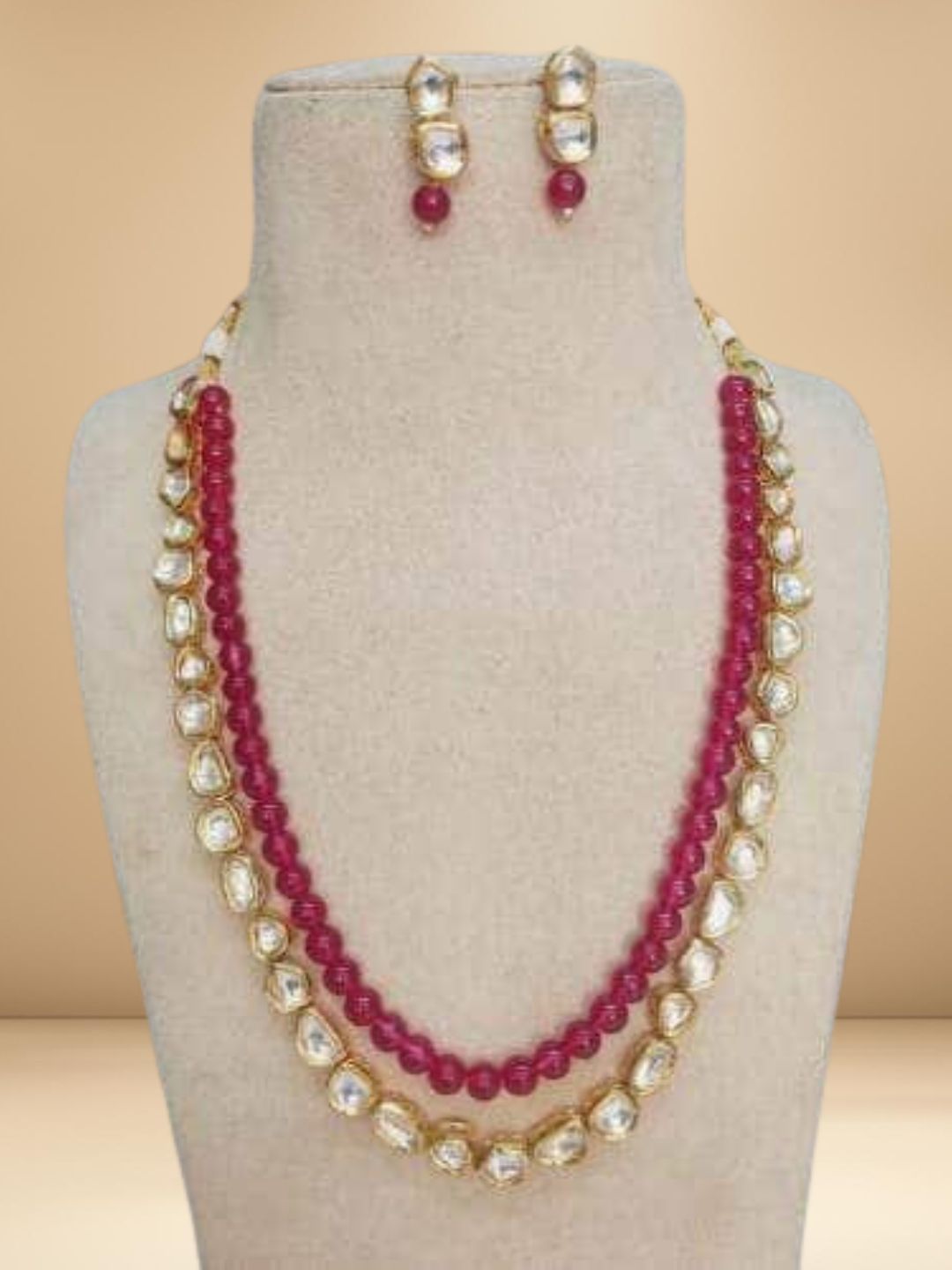 Ishhaara One Line Kundan Beads Chain And Earring Set