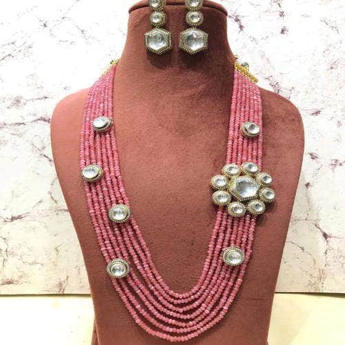 Ishhaara Pink Onex Side Pendant Polki Necklace