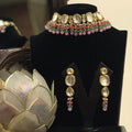 Ishhaara Pink Oval Kundan Choker Necklace Set