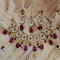 Ishhaara Pink Oval Multi Chand Necklace Earring And Teeka Set