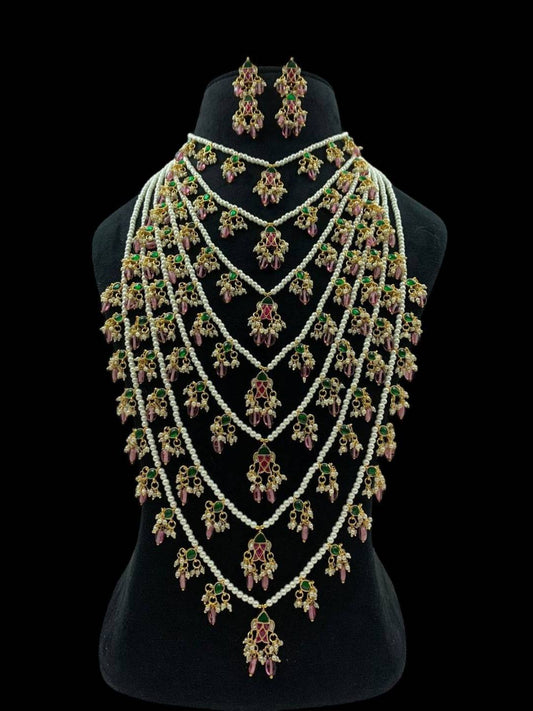 Ishhaara Pink Pachi Kundan Studded Layered Necklace