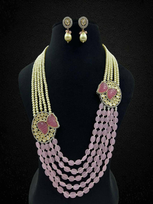 Ishhaara Pink Peacock Polki Meenakari Necklace