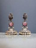 Ishhaara Pink Peacock Silver Oxidised Traditional Jhumka Earings