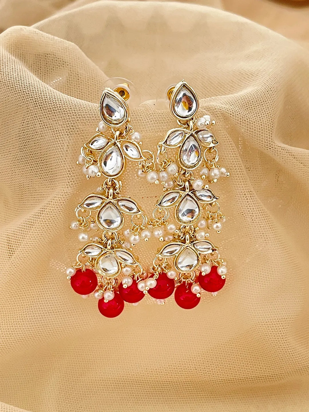 Ishhaara Pink Pearl Beaded Kundan Earrings