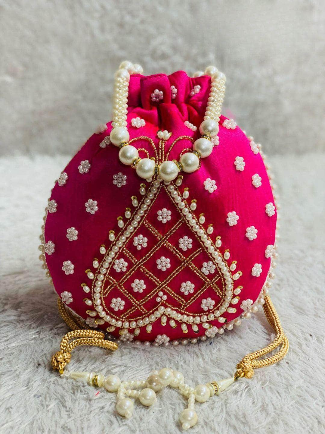 Ishhaara Pink Pearl Beaded Potli Bags