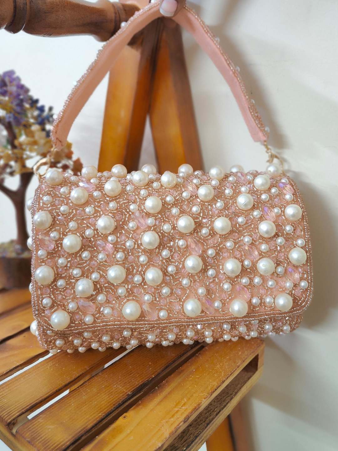 Ishhaara Pink Pearl Flap Clutch