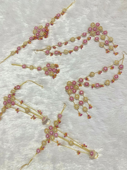 Ishhaara Pink Pearl Hand Harness Jewelry Set - handcrafted Indian jewellery