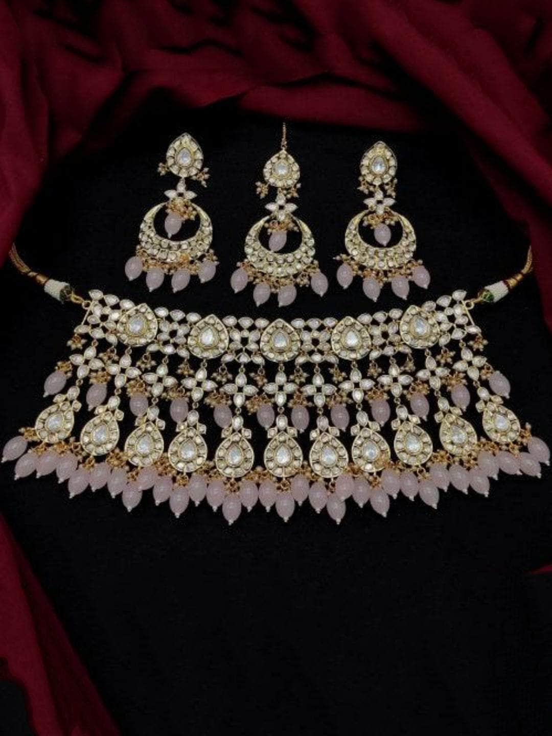 Ishhaara Pink Pearl Kundan Bridal Necklace Set