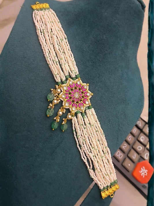 Ishhaara Pink Pearl Kundan Necklace