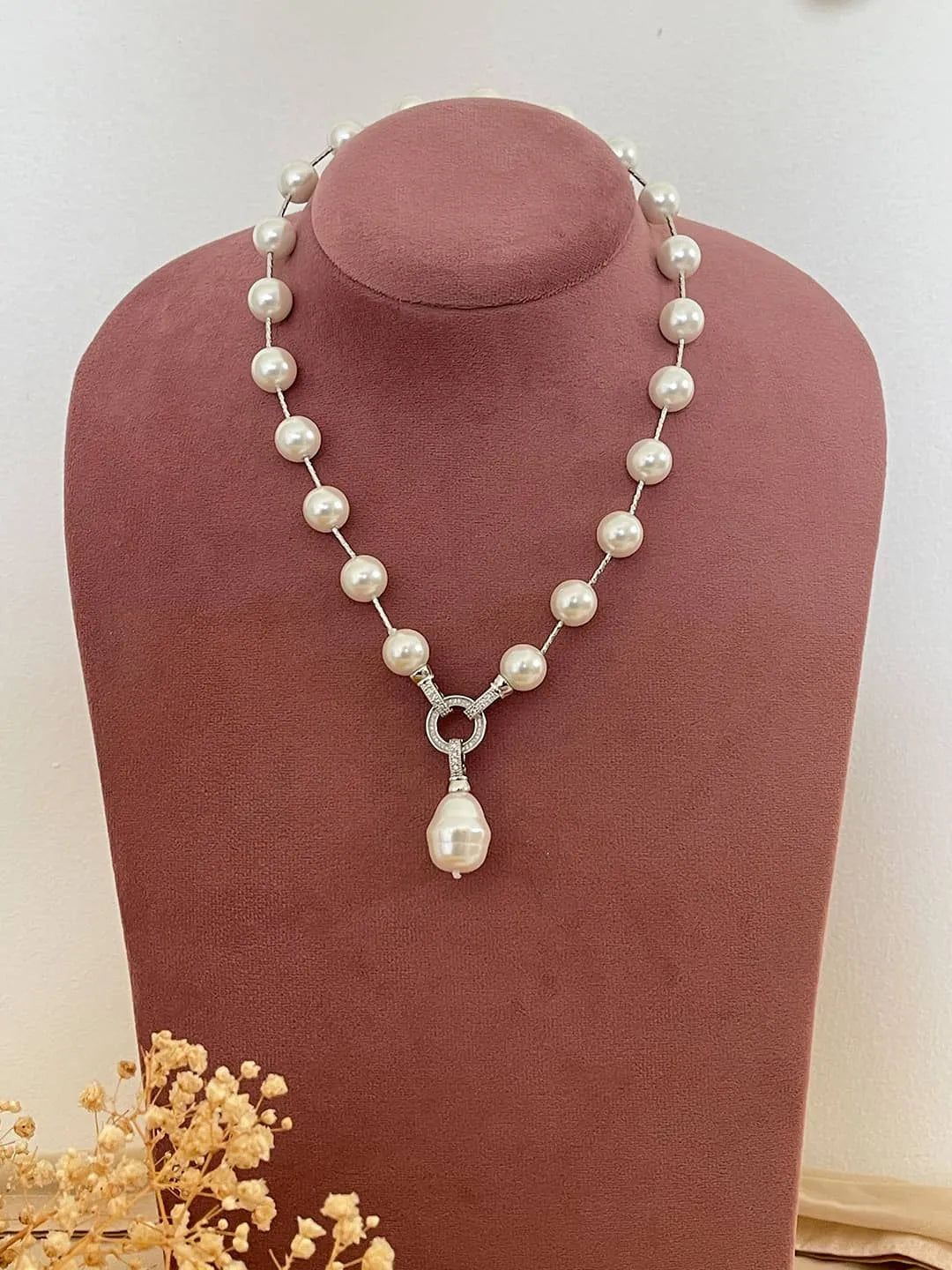 Ishhaara Pink Pearl Long Pendant Necklace