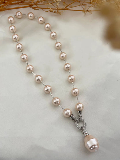 Ishhaara Pink Pearl Long Pendant Necklace