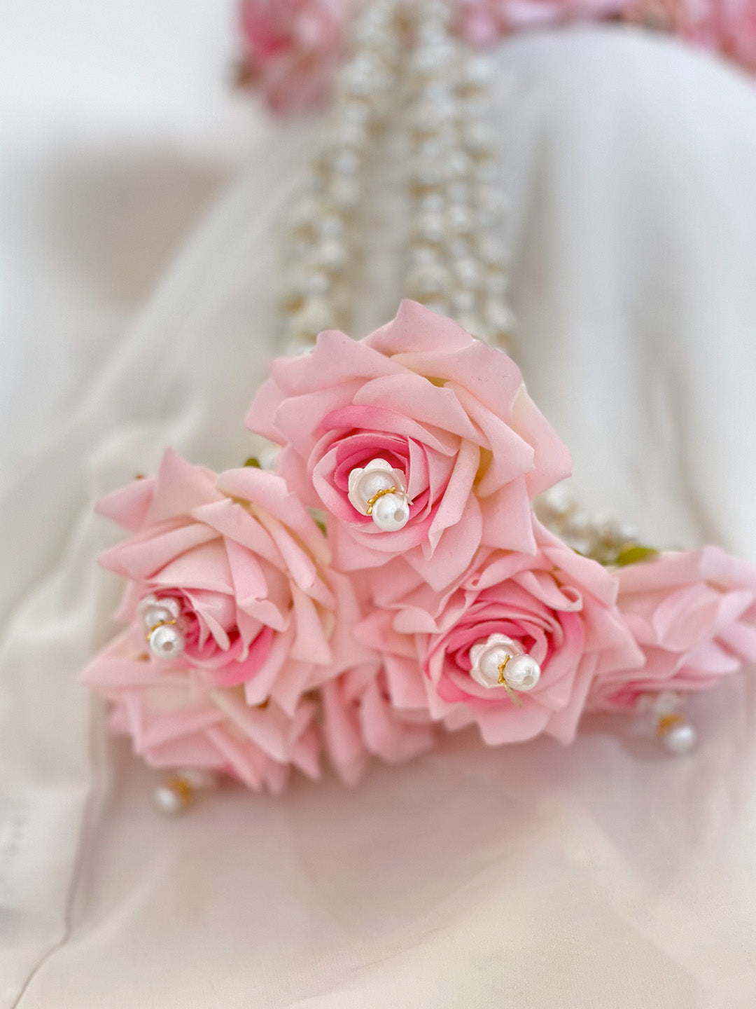 Ishhaara Pink Pearl Studded Floral Kaleera