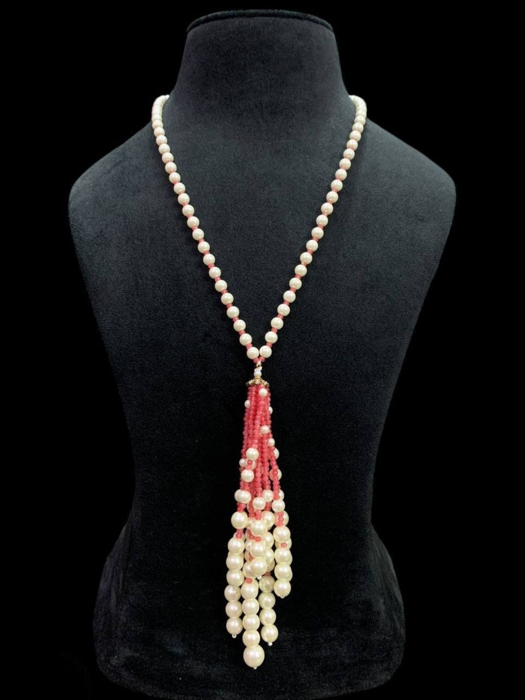Ishhaara Pink Pearl Studded Tassel Pendant