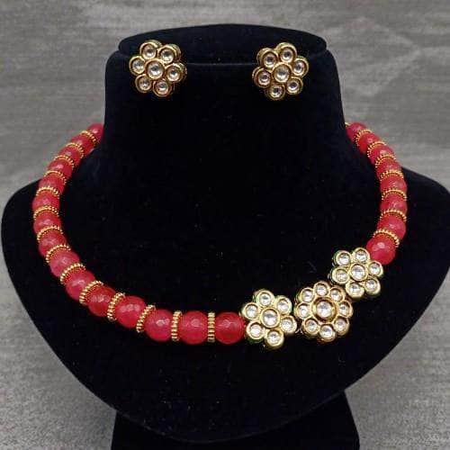 Ishhaara Pink Pearls Kundan Necklace Set