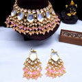 Ishhaara Pink Pentagon Big Kundan Necklace And Earring Set