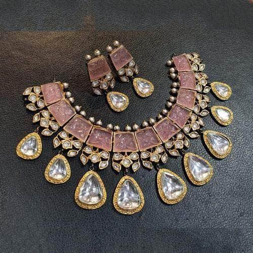 Ishhaara Polki Kundan Carved Stone Necklace Set