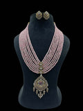 Ishhaara Pink Polki Long Beaded Diamond Necklace Set