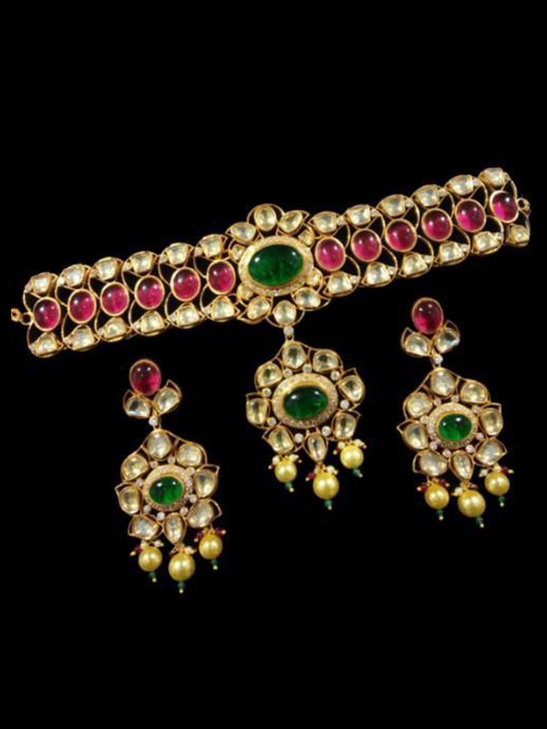 Ishhaara Polki Ruby Emerald Choker And Earring Set