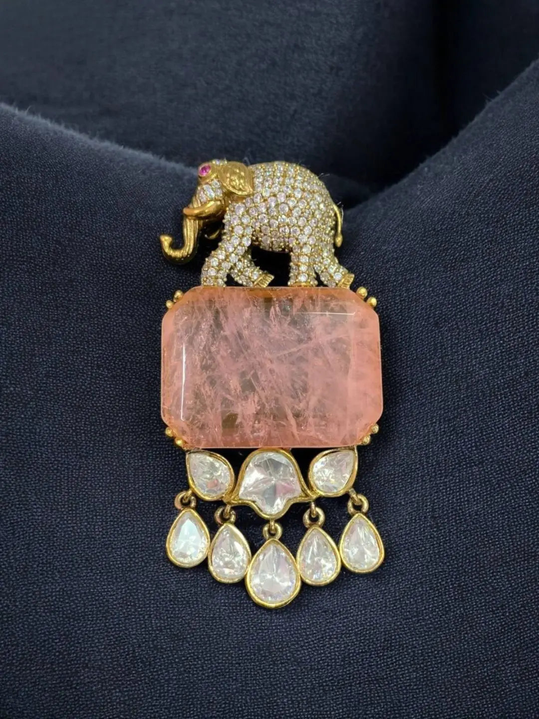 Ishhaara Pink Polki Uncut Diamond Elephant Brooch