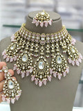 Ishhaara Pink Premium Heavy Kundan Necklace Set With Earrings