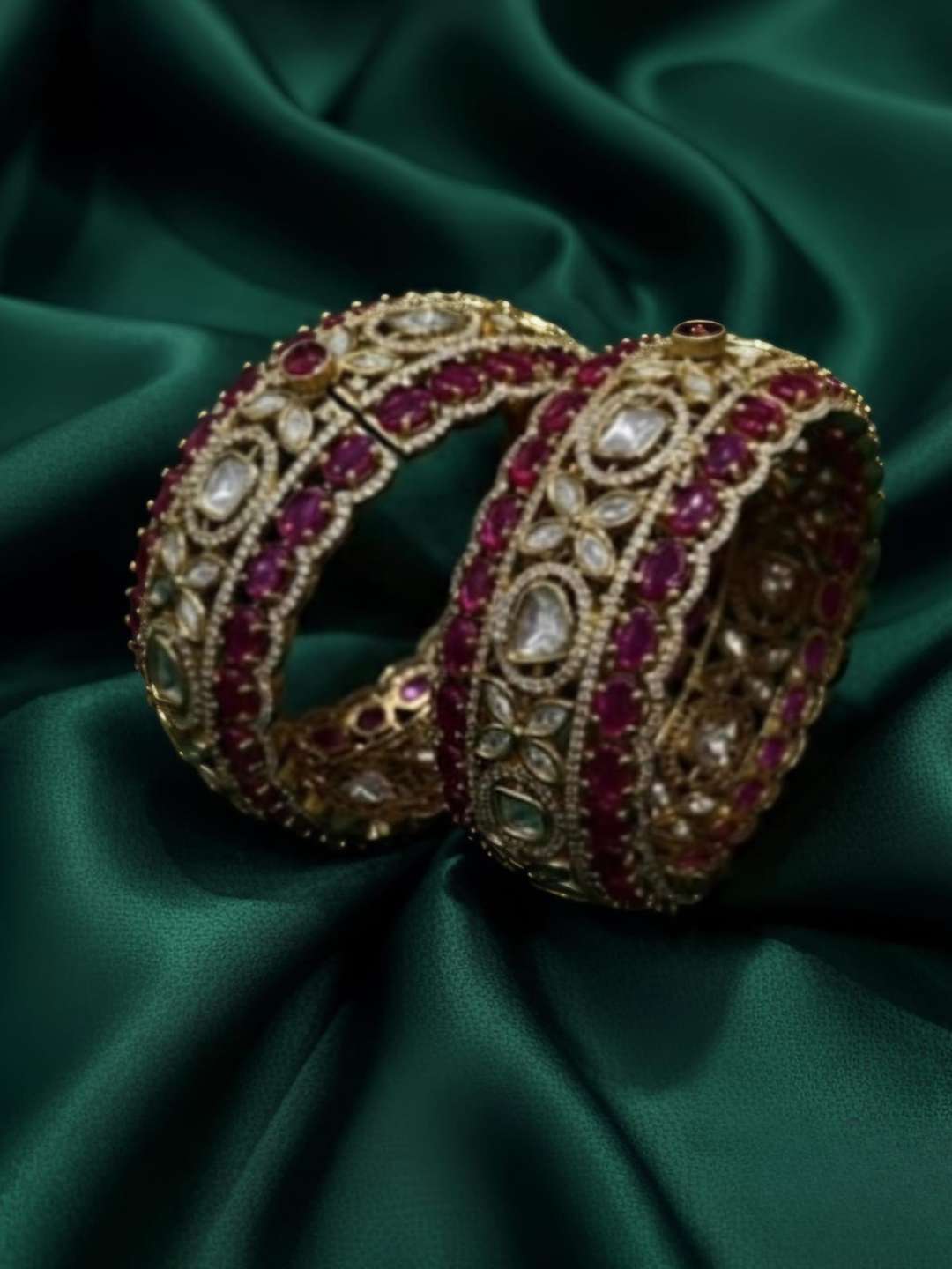 Ishhaara Pink Premium Moissanite Polki Openable Bangles