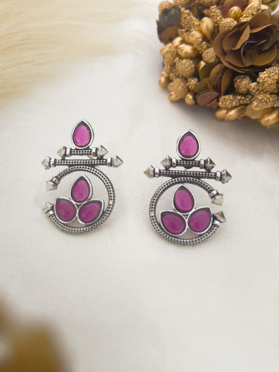 Ishhaara Pink Premium Oxidised Finish Ethnic Earrings