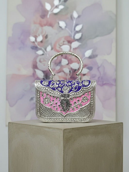 Ishhaara Pink Purple Metallic Clutch Bag