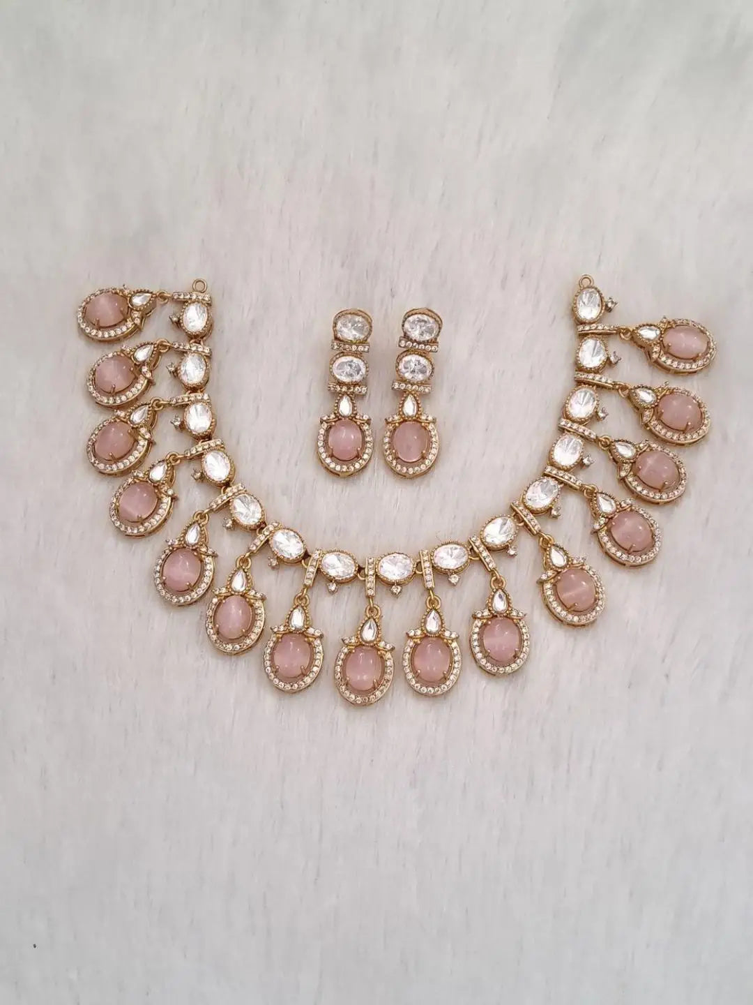 Ishhaara Pink Rajwadi Crystal And Austrian Stone Necklace Set