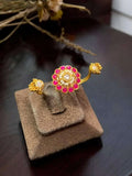 Ishhaara Pink Rajwadi Gold Plated Antique Pearl Ring