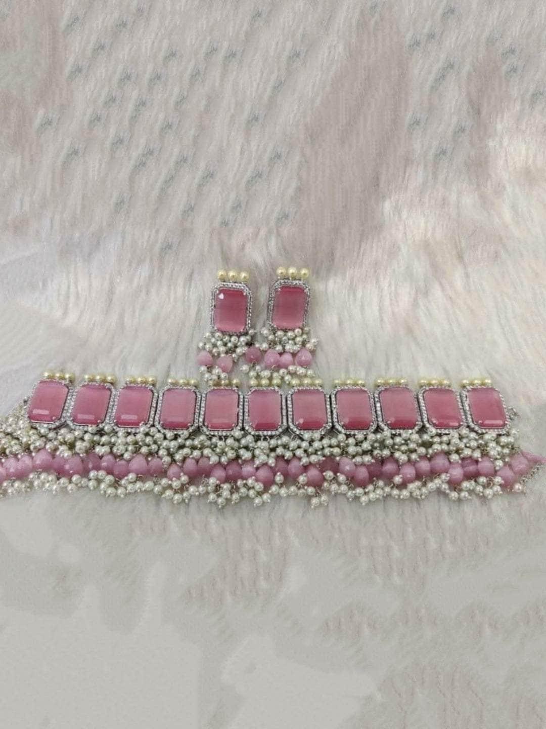 Ishhaara Rectangular Ad Stone Choker Set
