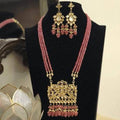 Ishhaara Pink Rectangular Kundan Pendant Necklace