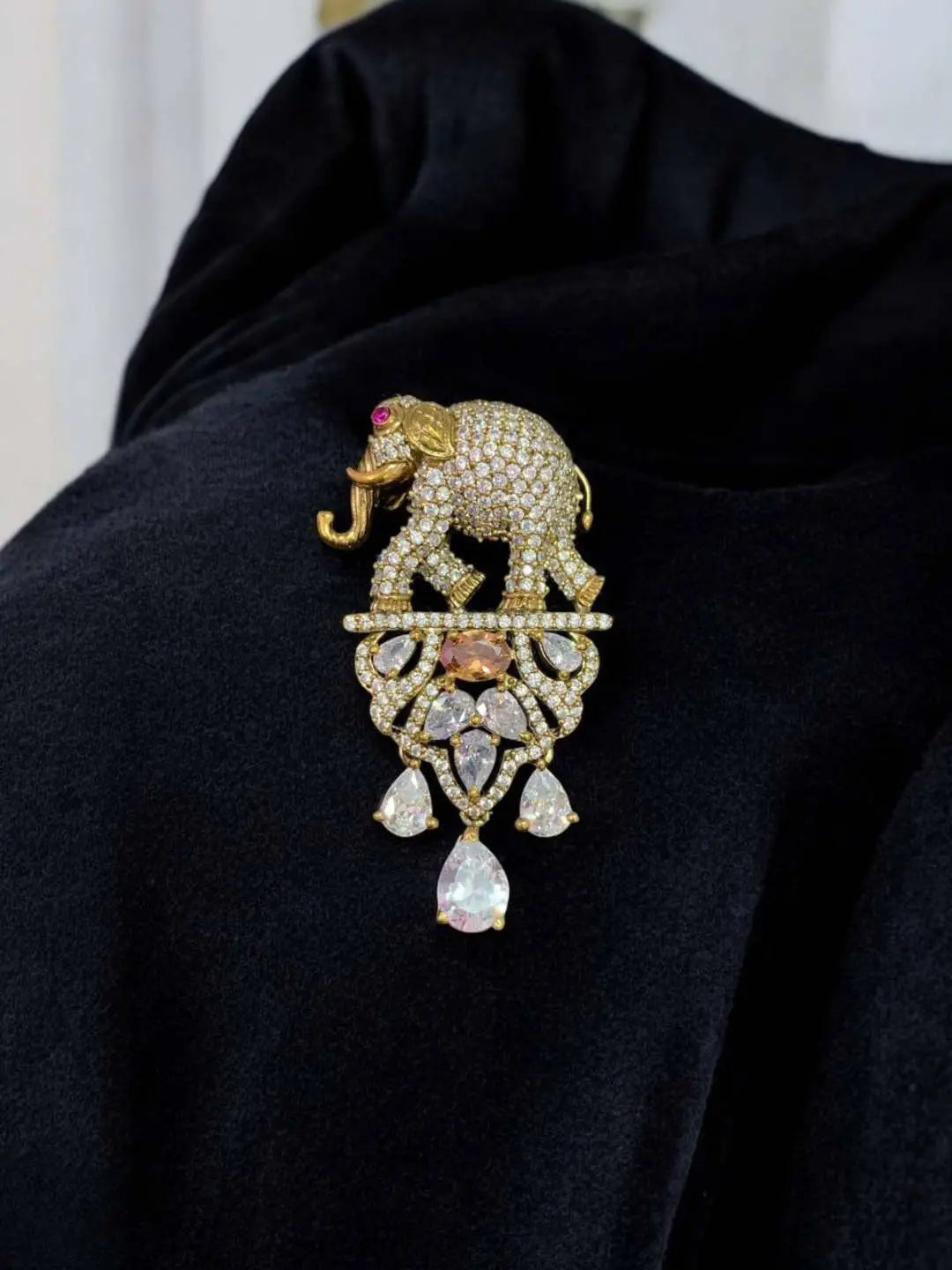 Ishhaara Pink Regal Victorian Elephant Motif Groom Brooch
