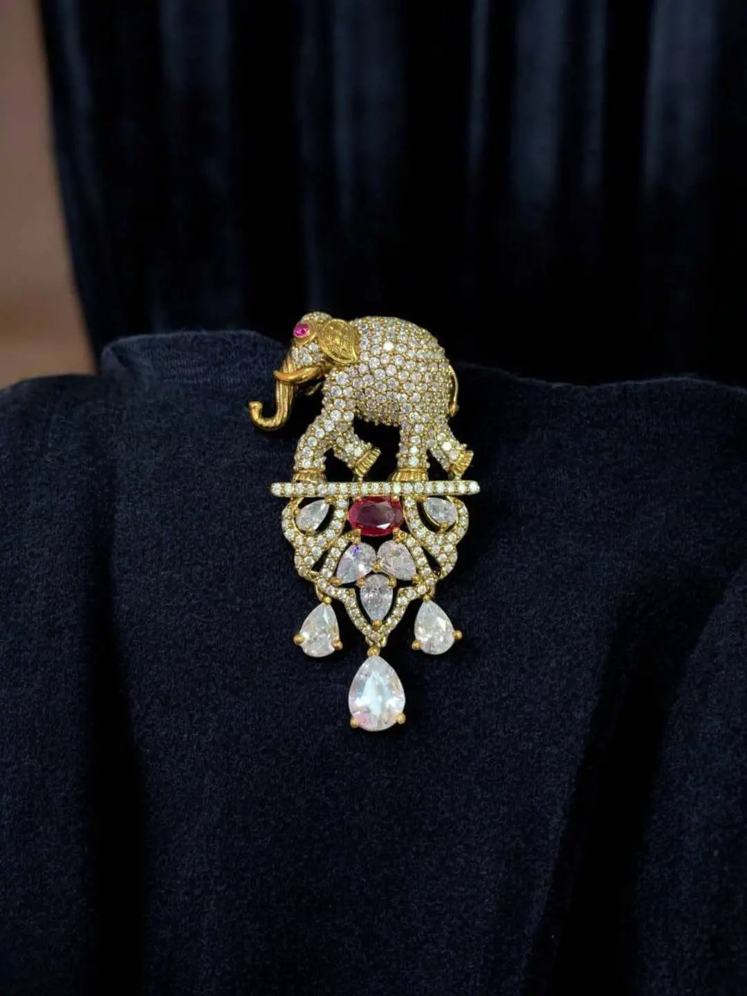 Ishhaara Pink Regal Victorian Elephant Motif Groom Brooch