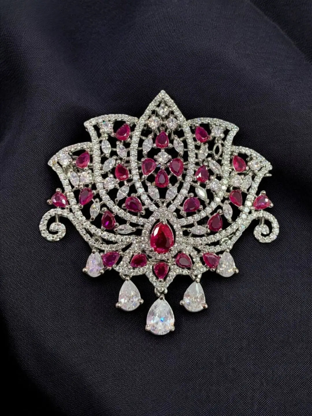 Ishhaara Pink Rhinestone Crystal Brooch Pin