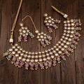 Ishhaara Pink Round Meena Kundan Choker Necklace Set