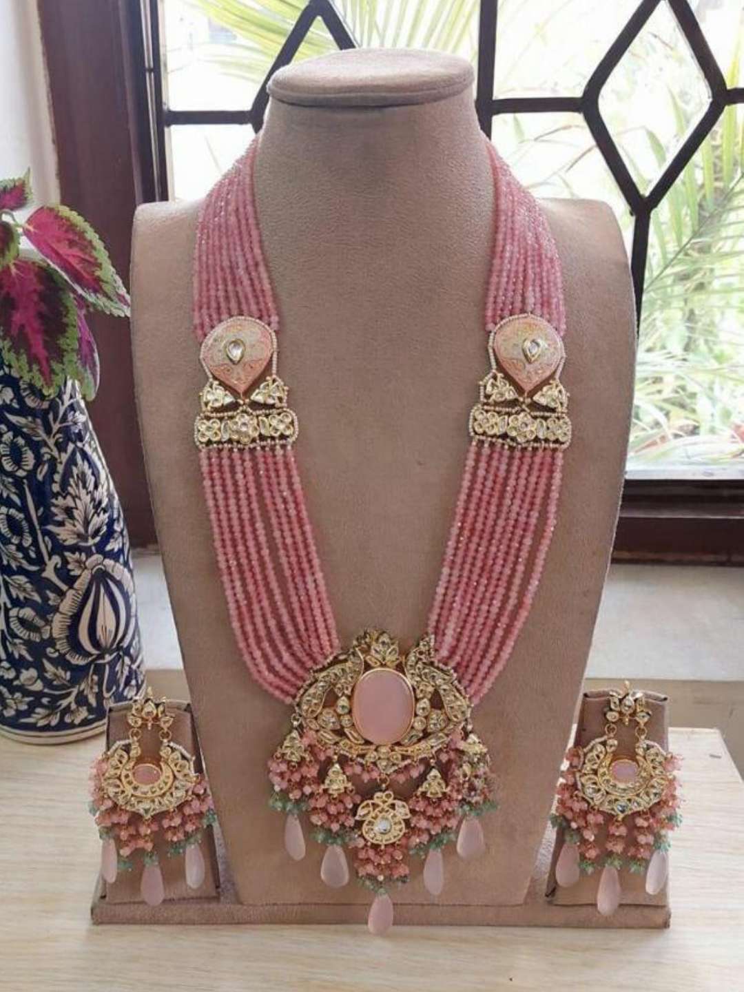 Ishhaara Pink Royal Peacock Necklace Set