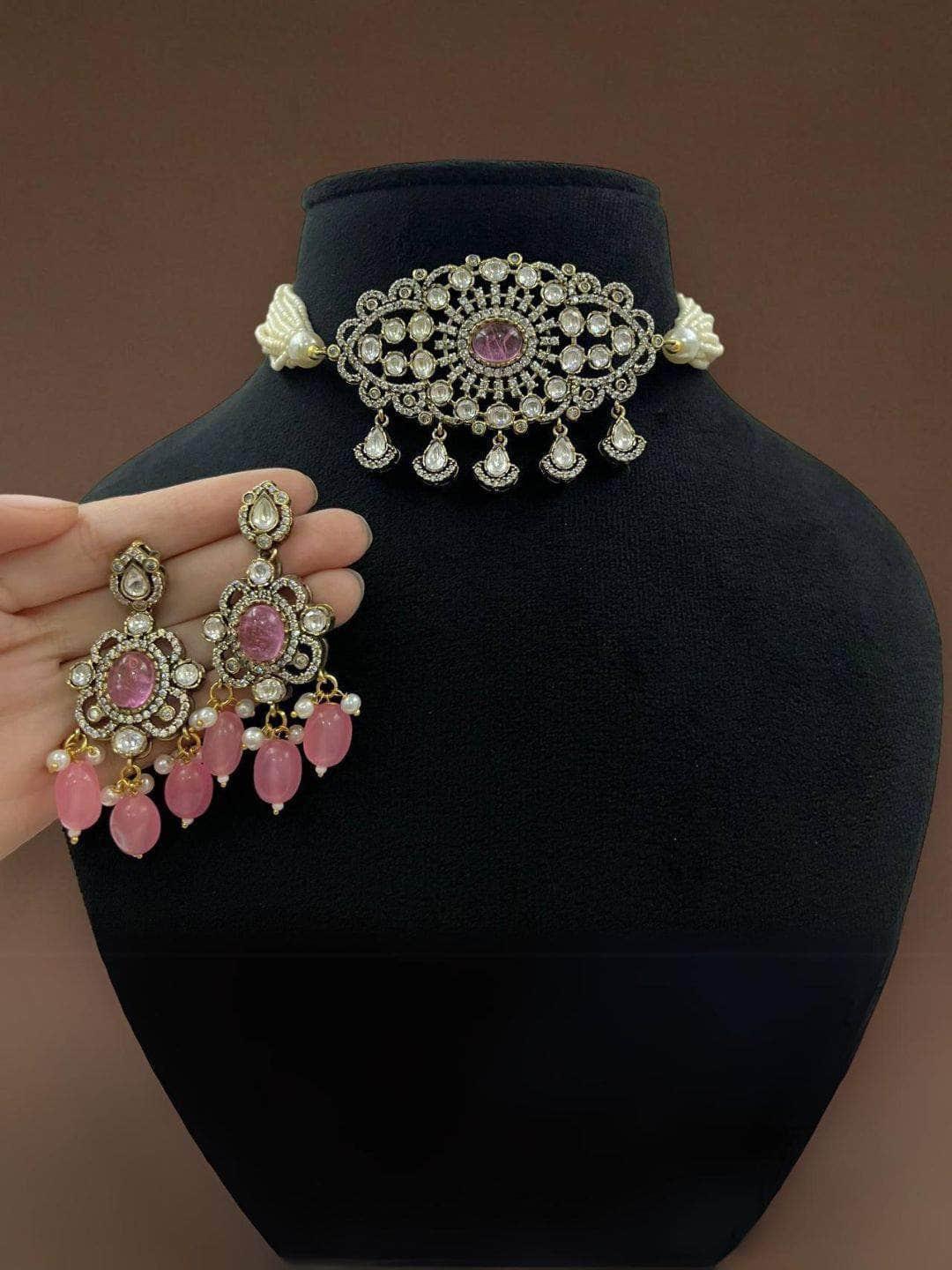 Ishhaara Red Sabyasachi Inspired Antique Victorian Necklace Set