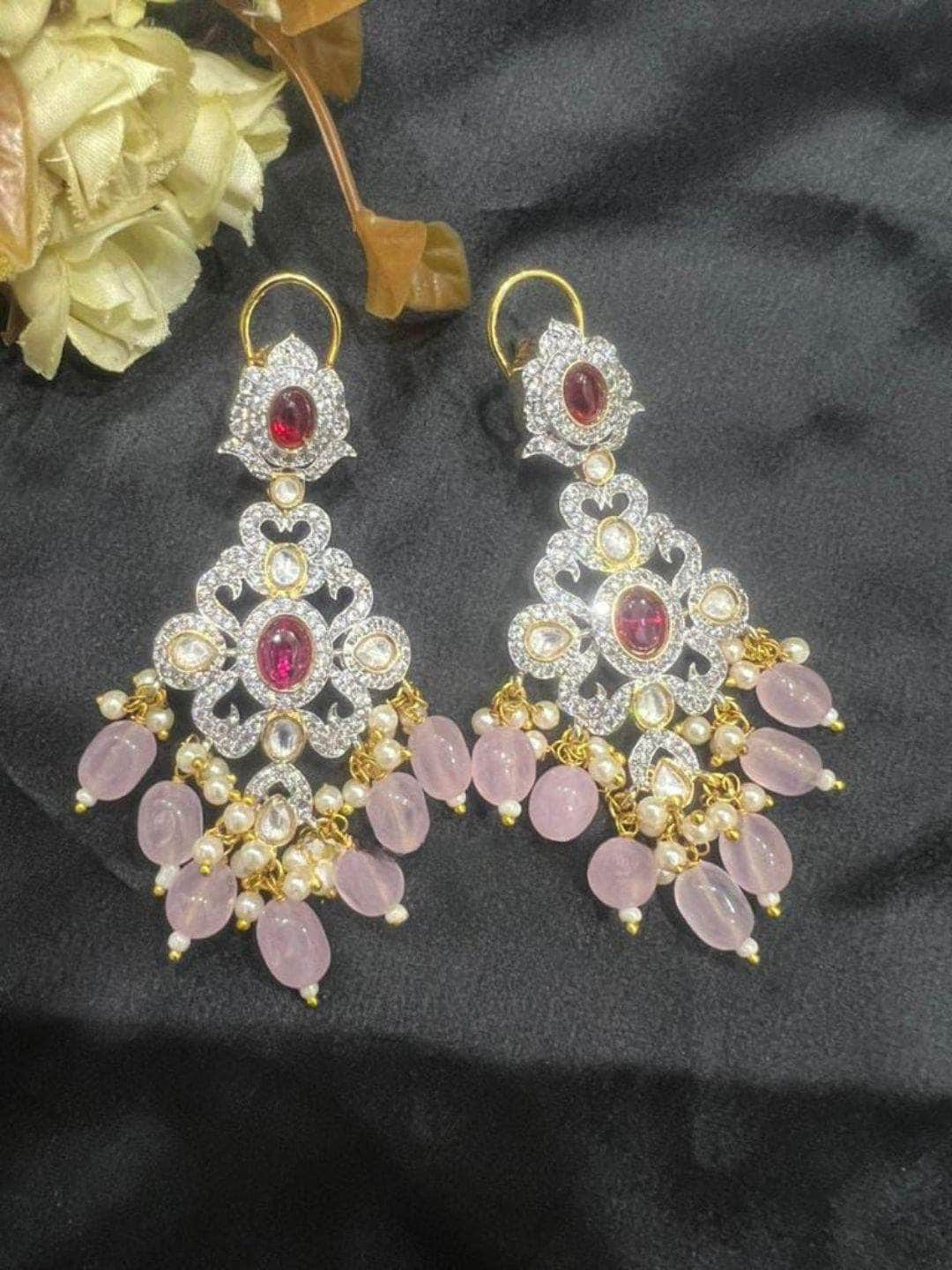 Ishhaara Pink Semi-Precious Monalisa Beads Earrings