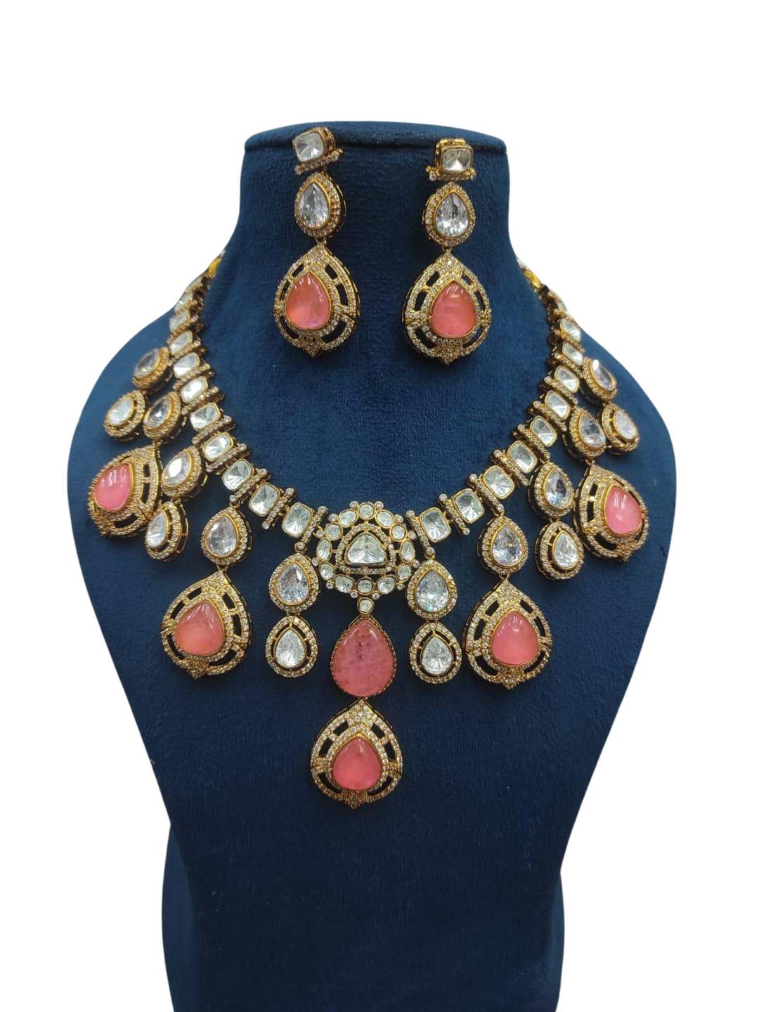 Ishhaara Pink Semi Precious Stone Studded Bridal Necklace