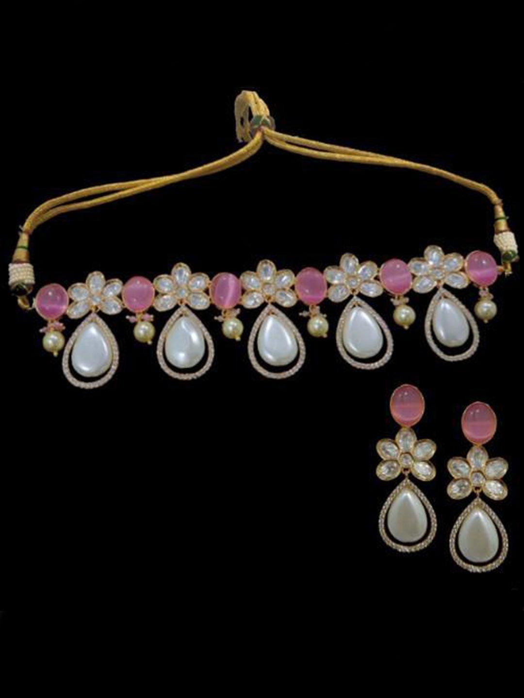 Ishhaara Shell Pearl Drop Choker And Earring Set